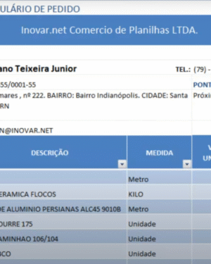 PLANILHA DE PEDIDOS