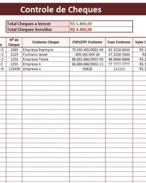 PLANILHA CONTROLE DE CHEQUES