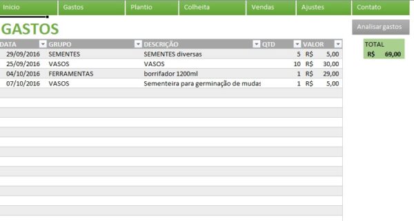 PLANILHA CONTROLE DE HORTAS - Imagem 2