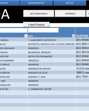 PLANILHA AGENDA TELEFÔNICA E COMPROMISSOS