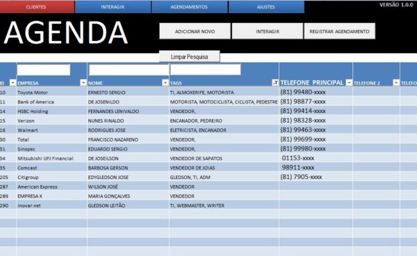 PLANILHA AGENDA TELEFÔNICA E COMPROMISSOS