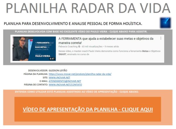PLANILHA RADAR DA VIDA